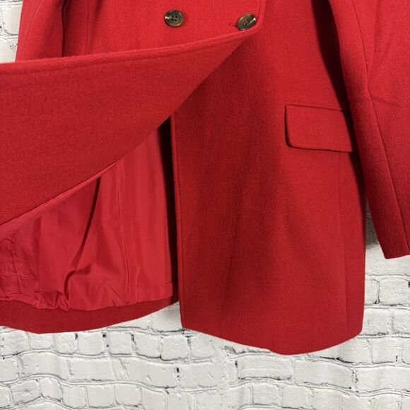 J CREW Wool Blend Double Breasted Topcoat Jacket Red Women Size 14 Welt Pockets - Picture 8 of 11